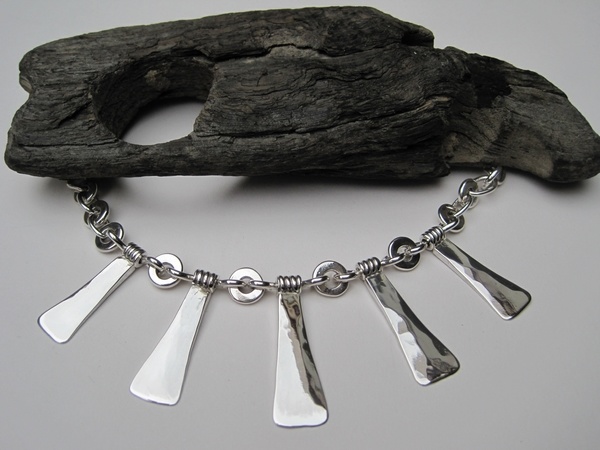 Hammered Silver Five-Drop Necklace