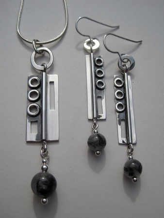 Silver and Rutilated Quartz Pendant and Earrings