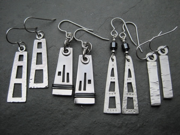 Silver Earrings with saw piercing and oxidised wire detail